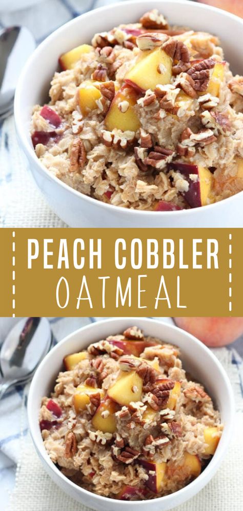 Peach Cobbler Oatmeal, Peach Oatmeal, Easy Healthy Meal, Healthy Oatmeal Recipes, Breakfast Oatmeal Recipes, Breakfast Board, A Healthy Breakfast, Healthy Food Facts, Fresh Peaches