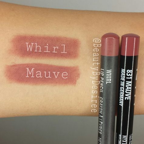 So I wanted to share with you girl's a #Dupe I found for MAC's 'Whirl' lipliner. (The famous lipliner that is said Kylie Jenner uses) At first glance, I was like "it's not going to match", but I'm like eh if it doesn't match, it's still a pretty color. As soon as I got home,  I swatched them, and 💃💃💃 bam, IDENTICAL!!! 🙌🙌🙌 Top: 'Whirl' lipliner ($16) from MAC  Bottom: 'Mauve' lipliner ($3.50) from @Nyxcosmetics  #Beautybydesiree #NyxCosmetics #MACCosmetics #kyliejenner Mac Whirl, Mac Make Up, Hd Make Up, Mac Lip Liner, Mauve Lips, Nyx Lip, Glow Skin, Lips Makeup, Makeup Swatches