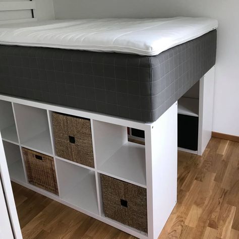 Small Room Design, Ikea Loft Bed, Ikea Bed Hack, Diy Storage Bed, Diy Loft Bed, Closet Aesthetic, Furniture Small Spaces, Ikea Bed, Closet Room