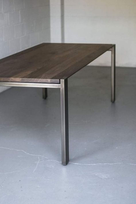 Dining Table Wood And Metal, Metal Kitchen Table, Wood And Metal Table, Welded Furniture, Wood Table Design, Steel Dining Table, Diesel Industry, Edge Profile, Industrial Design Furniture