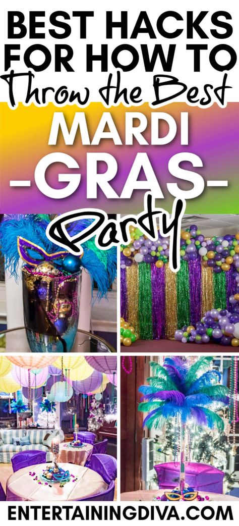 Mardi Gras Party Ideas | Parties Mardi Gras Birthday Party Decorations, Mardi Gras Wedding Cake, Madi Gras Party, Mardi Gras Birthday Party, Mardi Gras Party Ideas, Mardi Gras Diy, Fat Tuesday Party, Mardi Grad, Party Decorating Ideas