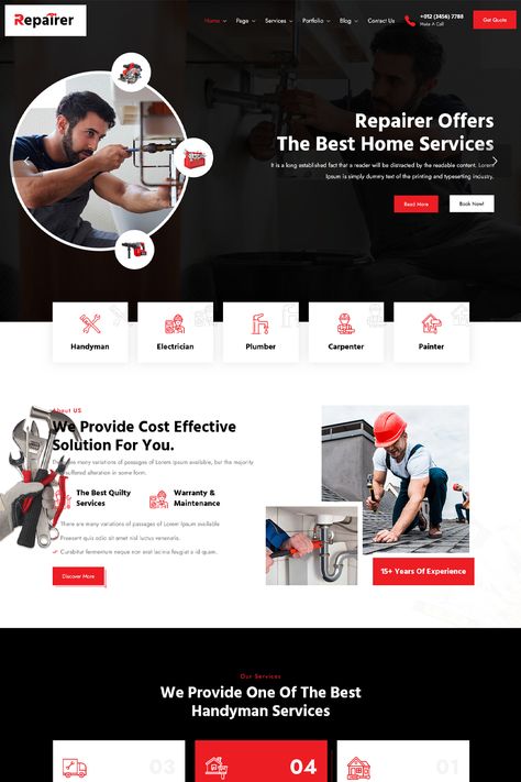 Repairer – Handyman Services & Maintenance WordPress Theme Is A Perfect Solution For Creating Professional Website For Renovation Services & Maintenance Services Such As Plumbing, Electrical Work, Carpentry, Home Repair, Refurbishment, Windows & Doors Installation And All Kinds Of Home Maintenance Websites Maintenance Website Design, Electrical Website Design, Handyman Website Design, Home Renovation Website Design, Plumbing Website Design, Plumber Website, Engineering Website, Home Repair Services, Design Sites