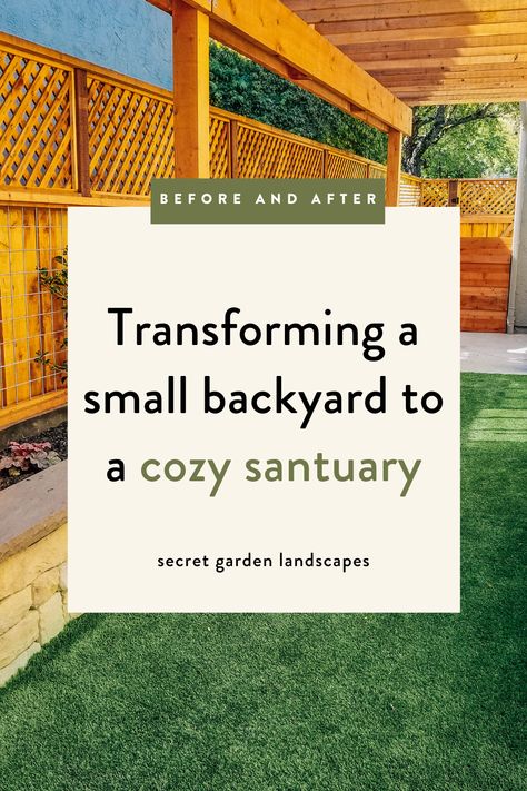 Transforming a small backyard to a cozy sanctuary by Secret Garden Landscapes. I always love a good small yard. Smaller yards create interesting challenges because you need to make every inch of the space functional. It is actually quite a fun endeavor. #backyardtransformation #backyard #backyardlandscapinngdesign #smallbackyard Private Small Backyard, Small Cottage Backyard Ideas, Low Maintenance Small Backyard, Backyard Inspiration Landscapes, Small Backyard Layout, Spa Patio, Backyard Resort, Small Patio Design, California Backyard