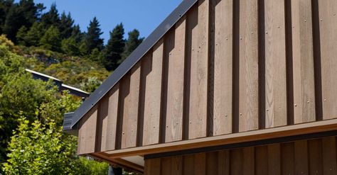 Board & Batten Cladding | Halswell Timber Board And Batten Cladding, Cedar Board, Board And Batten Exterior, Fabric Awning, Board Batten, House Cladding, Cedar Boards, Metal Cladding, Board And Batten Siding