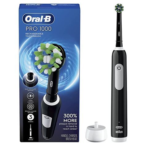 Oral-B Pro 1000 CrossAction Electric Toothbrush, Black Electronic Toothbrush, Plaque Removal, Manual Toothbrush, Tooth Brush, Electric Toothbrush, Electric Power, Mouthwash, Teeth Cleaning, Rechargeable Battery