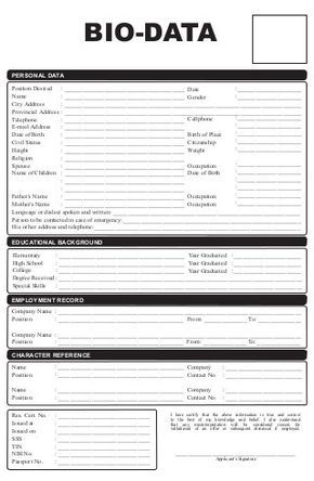 Bio data Form Philippines (copyrighted) Bio Data Form, Biodata Format Download, Biodata Format, Data Form, Bio Data, Photo Art Frame, High School Years, Record Company, College Degree