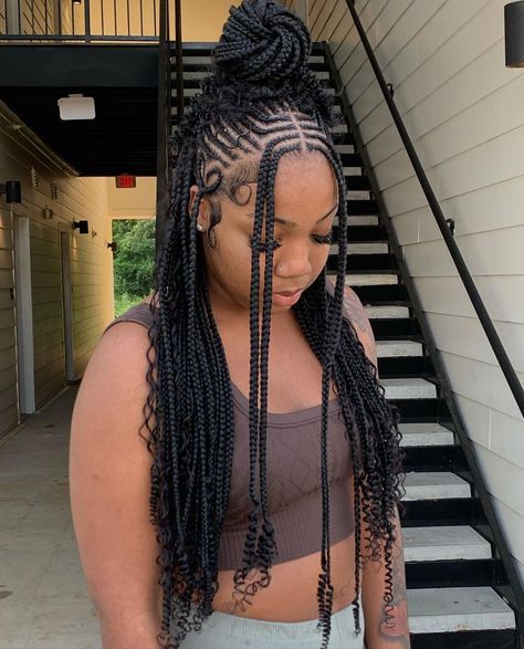 Half Cornrows Half Box Braids, Funali Braids, Braided Half Up Half Down Hair, Hair Braid Designs, Hair Braid Patterns, Door Dash, Braided Hairstyles For Black Women Cornrows, Hairstyles Pictures, Big Box Braids Hairstyles