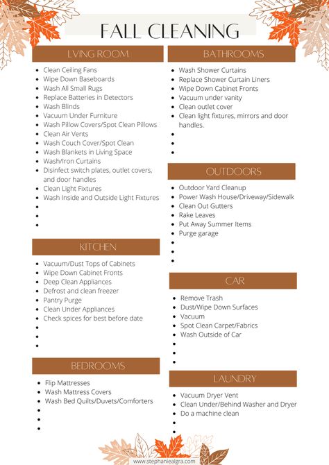 Fall Home Cleaning List, Autumn Cleaning Checklist, Fall Maintenance Checklist, Thanksgiving Cleaning Checklist, Autumn Cleaning, Fall Cleaning Schedule, Fall Deep Cleaning Checklist, November Cleaning Checklist, Fall Grocery List