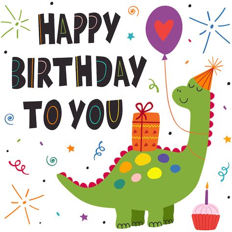 Dinosaur Vector, Printable Birthday Cards, Free Printable Birthday Cards, Birthday Cards To Print, Happy Birthday Boy, Happy Birthday Kids, 2nd Birthday Boys, Happy Birthday Cupcakes, Happy 6th Birthday