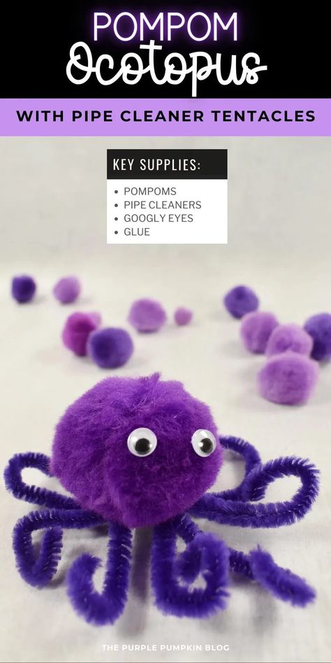 Pom Pom Octopus, Pipe Cleaner Sea Creatures, Octopus Kindergarten, Sea Creature Crafts, Sea Creature Craft, Pipe Cleaner Crafts For Kids, Make A Pompom, Sea Creatures Crafts, Resident Activities