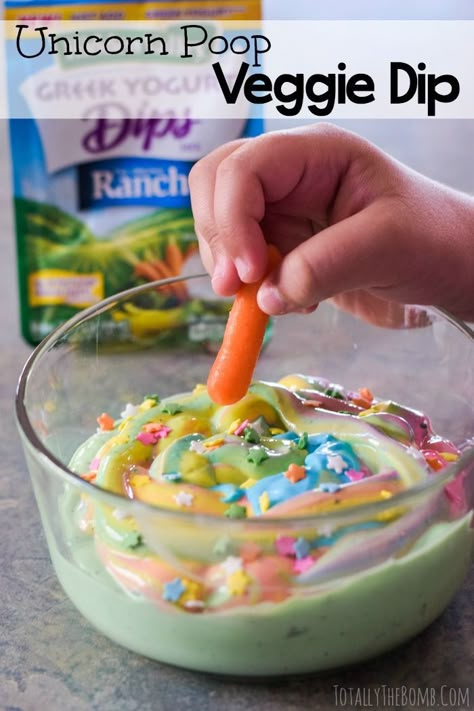 Unicorn Poop Veggie Dip Diy Frozen Party, Unicorn Party Food, Rainbow Unicorn Party, Unicorn Party Ideas, Frozen Party Ideas, Unicorn Poop, Sweet Dips, Veggie Dip, Unicorn Foods