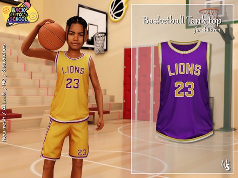 The Sims Resource - Sims 4 - Clothes - WisteriaSims - For child - Basketball Tank Top for children Sims 4 Football Uniform, Sims 4 Sports Wear, Sims 4 Basketball Cc, Sims 4 Sports Cc, Ts4 Kids, Sims 4 Male Clothes, Basketball Tank Tops, Sims 4 Cc Kids Clothing, Play Sims 4