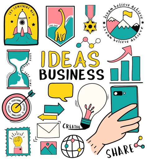 Hand drawn set of ideas and business symbols illustration | free image by rawpixel.com / busbus Design Comics, Project Doodles, Symbols Illustration, Business Symbols, Free Illustration Images, Hand Drawn Icons, Illustration Art Drawing, Drawing Set, Decorate Notebook