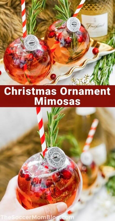 Drinks In Christmas Ornaments, Holiday Drinks Ornament, Holiday Drink In Ornament, Christmas Ornament Mimosa, Christmas Cocktails In An Ornament, Xmas Party Ideas For Adults, Christmas Drink With Ornament, Christmas Cocktail Ornament, Booze Balls Ornaments Ideas