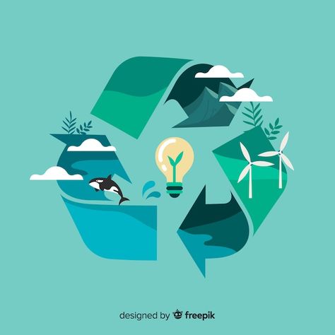 Recycle Sign, Recycle Symbol, Eco City, Save Nature, Infographic Illustration, Building Concept, Isometric Design, Green Business, Green Technology