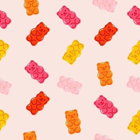 Seamless pattern with colorful gummy bears. Vector graphics. Gummy Bear Doodle, Gummy Bear Clipart, Gummy Bear Icon, Gummy Bear Illustration, Candy Graphic Design, Gummy Bear Pattern, Candy Vector, Haribo Gold Bears, Mothers Day Cards Craft