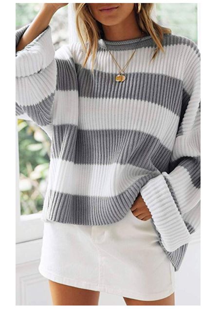 19 Chic Oversized Sweaters Under $40 On Amazon Fall Fashion Sweaters, Pullover Mode, Drop Shoulder Sweaters, Casual Cardigans, Business Outfit, Casual Stripes, Loose Sweater, Mua Sắm, Pullover Shirt