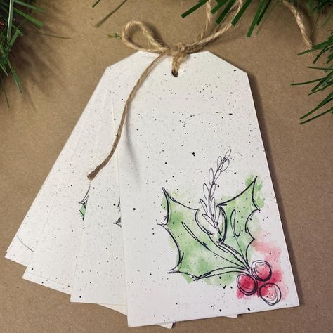 CherryPickedNJCrafts - Etsy Watercolor Christmas Tags Diy, Watercolour Christmas Gift Tags, Christmas Watercolor Tags, Watercolor Gift Tags Christmas, Watercolor Christmas Tags, Tags For Christmas Gifts, Watercolor Card Ideas, Watercolor Gift Tags, Diy Christmas Tags