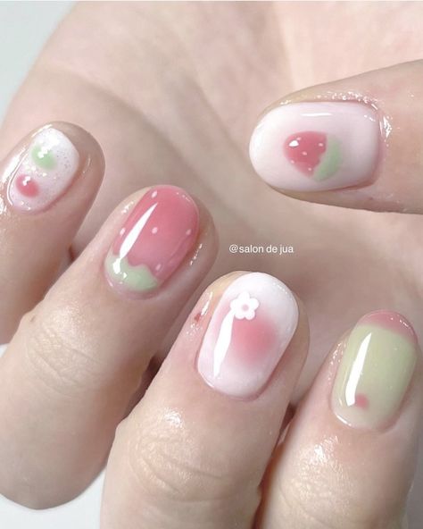 Cute Short Nails Aesthetic, Japanese Nails Short, Simple Cute Short Nails, Short Nail Designs Pink, Japanese Style Nails, Nails Short Design, Simple Short Nail Designs, Short Almond Nail Ideas, Cute Short Nails Ideas Simple