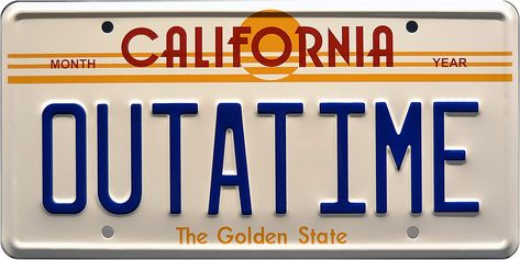 Back to the Future Delorean plates Outatime License Plate, Back To The Future License Plate, License Plate Aesthetic, License Plate Tattoo, 80s Back To The Future, Back To The Future Tattoo, Back To The Future Party, California License Plate, Back To The Future Delorean