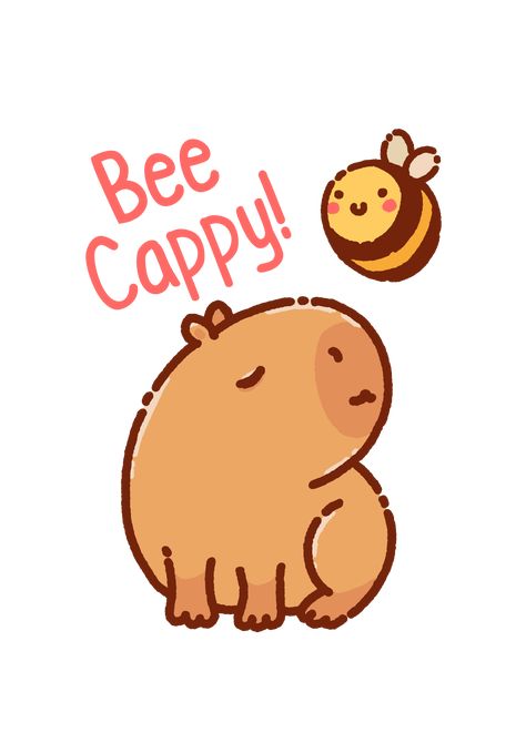 Cute capybara and bee illustration, animal pun be happy Capybara Quotes, Capybara Tattoo, Capybara Drawing, Capybara Illustration, Capybara Art, Be Happy Sticker, Capybara Cartoon, Capybara Sticker, Bee Puns