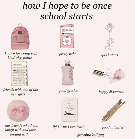 How To Become Coquette, Coquette School Tips, Wonyoungism School Routine, Wonyoungism Tips For School, Coquette Motivation, Glow Up Guide, 100 Affirmations, Aliexpress Finds, School Backpack Essentials