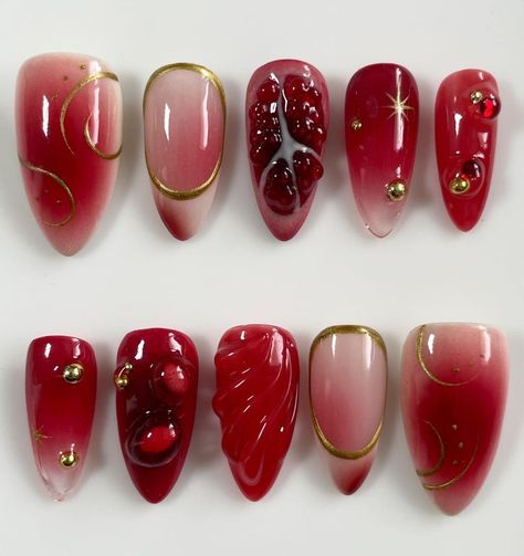 elle | pomegranates❣️ #pomegranates #pomegranatenails #fruitnails #summernails #yummynails | Instagram Pomegranate Nails Design, Persephone Nail Art, Pomegranate Nail Design, Persephone Nails, Pomegranate Nails, Pomegranate Aesthetic, Nails Strawberry, Nail Art Cute, Nail Aesthetic