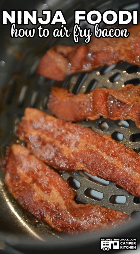 Are you wondering how to air fry bacon in the Ninja Foodi? Air Frying Bacon in the Ninja Foodi is one of our favorite ways to make bacon for breakfast or recipes. Air Fry Bacon, Ninja Cooking System Recipes, Air Fryer Recipes Breakfast, Make Bacon, Breakfast Crockpot Recipes, Ninja Recipes, Air Fry Recipes, Air Fryer Recipes Chicken, Air Fryer Dinner Recipes