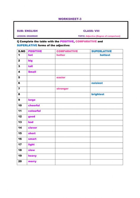 Adjectives Degrees Worksheet, Degrees Of Comparison Activities, Degree Of Adjectives Worksheets, Degree Of Comparison Worksheets, Adjectives Degrees Of Comparison, Degrees Of Comparison Worksheets, Degrees Of Adjectives, Comparison Of Adjectives, Comparison Worksheet