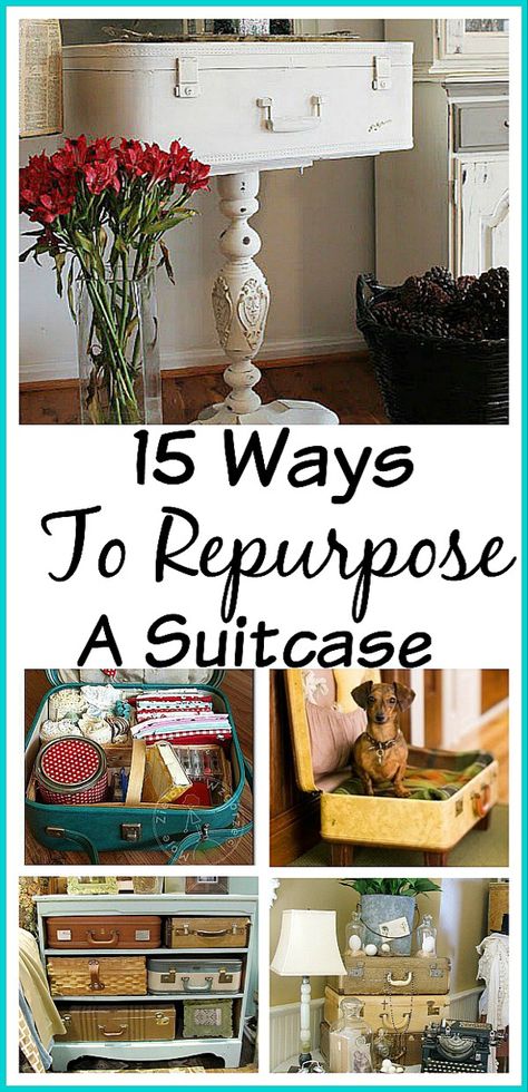 15 ways to repurpose a suitcase Vintage Suitcase Decor, Suitcase Furniture, Vintage Suitcase Table, Suitcase Shelves, Painted Suitcase, Suitcase Table, Suitcase Decor, Old Luggage, Diy Suitcase