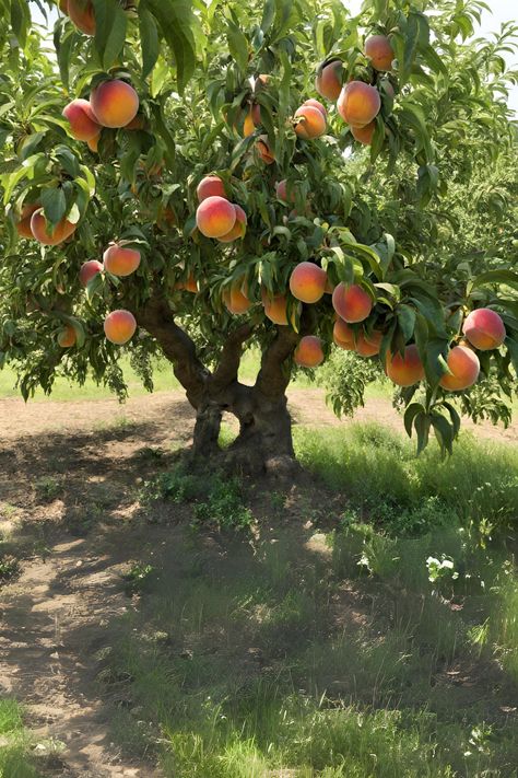 #peaches Homestead Fruit Trees, Indoor Peach Tree, Home Fruit Orchard, Fruit Farm Aesthetic, Fruit Trees Backyard Design, Italian Orchard, Fruit Garden Ideas, Nectarine Tree, Peach Farm