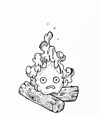 Calcifer Dessin, Calcifer Tattoo Black And White, Ghibli Lineart, Calcifer Drawing, Studio Ghibli Flash Tattoo, Calcifer Tattoo, Castle Tattoo, Studio Ghibli Fanart, Ghibli Tattoo