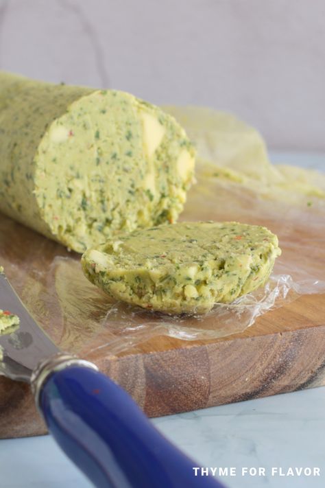 Thai Basil Pesto Butter | Thyme For Flavor Basil Pesto Butter, Thai Basil Pesto, Basil Butter Recipe, Thai Basil Recipes, Pesto Butter, Pesto Uses, Basil Herb, Charcuterie Spread, Garlic Herb Butter