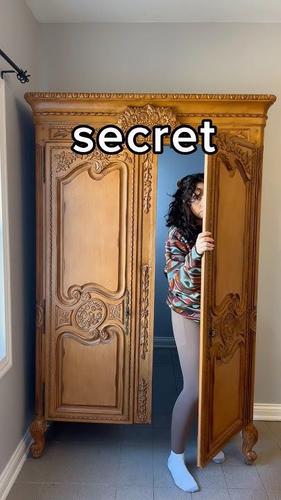 Hidden Door Closet Secret Passage, Hallway Secret Door, Hidden Door With Painting, How To Build A Secret Bookcase Door, Secret Cupboard Door, Diy Hidden Safe Ideas, Armoire Secret Door, Doors For Awkward Spaces, Armoire Hidden Door