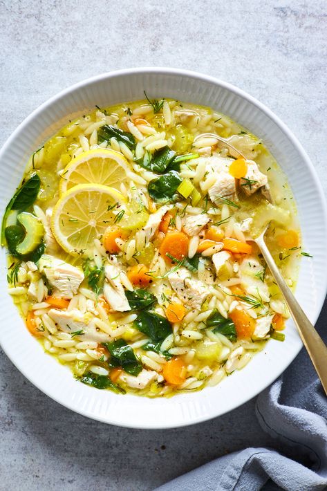 Lemon Orzo Soup, Lemon Chicken Orzo, Orzo Soup Recipes, Weeknight Chicken, Lemon Soup, Lemon Chicken Soup, Roast Chicken Leftovers, Orzo Soup, Orzo Recipes