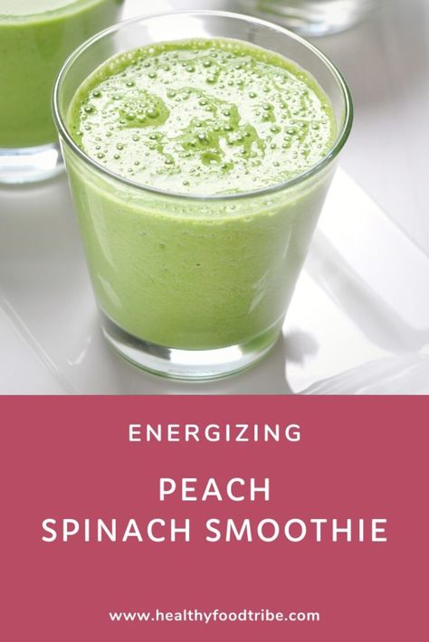 Energizing Peach Spinach Smoothie Recipe Peach Spinach Smoothie, Shakes Ideas, Heathy Smoothies, Smoothie With Banana, Breakfast Drinks Healthy, Matcha Drinks, Spinach Smoothie Recipes, Whole30 Diet, Nutrient Dense Smoothie