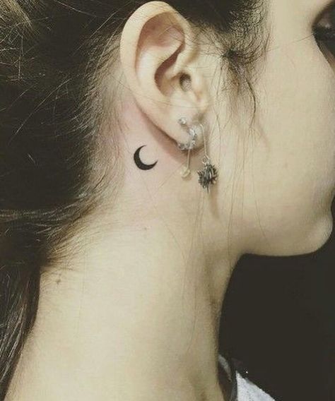 Crescent Tattoo, Dainty Flower Tattoos, Tattoo Ear, Symbol Tattoos, Dainty Tattoos, Piercing Tattoo, First Tattoo, Mini Tattoos, Neck Tattoo