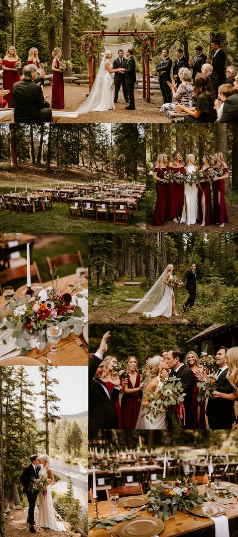 Dark Red Fall Wedding Theme, Deep Red Fall Wedding, Red September Wedding, Burgundy Wedding Themes, Wedding Themes Maroon, Burgundy Forest Wedding, Burgundy Fall Wedding Theme, Maroon And Green Wedding Color Schemes, Red And Green Fall Wedding