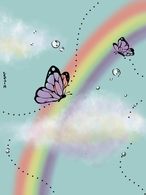 Tela, Rainbow Butterfly Painting, Rainbow Aesthetic Drawing, Rainbow Butterfly Wallpaper, Rainbows And Butterflies, Fly Drawing, Rainbow Drawing, Rainbow Butterflies, Fabric Panel Quilts