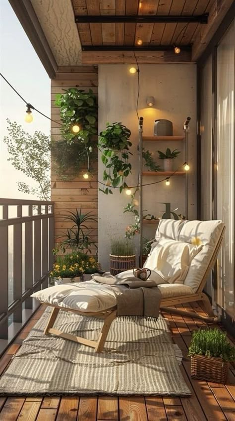 Small Balcony Reading Nook, Small Indian Balcony Decor Ideas, Cosy Balcony Ideas, Korean Balcony, Bedroom Apartment Decor Ideas, Small Balcony Decorating Ideas, Living Room Apartment Ideas, Room Apartment Ideas, City Balcony