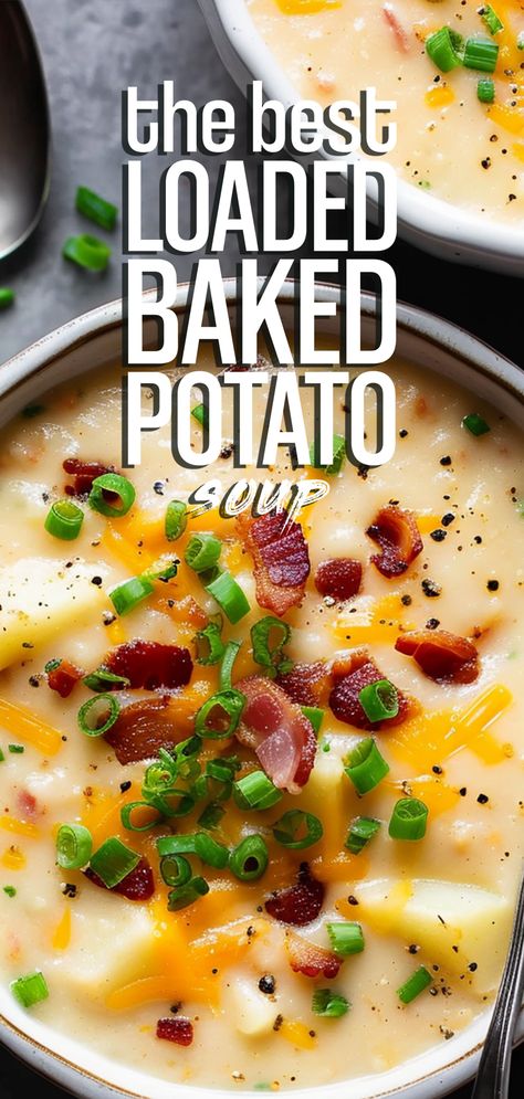 Loaded Bacon Potato Soup [50 Minutes] Toppings For Potato Soup, One Pot Loaded Baked Potato Soup, Bake Potatoes Soup, Loaded Potato Bacon Soup, Small Batch Loaded Baked Potato Soup, Potatoes Soup Recipes Easy, Loaded Baked Potato Chowder, Gluten Free Potato Bacon Soup, Loaded Baked Potato Soup Chilis