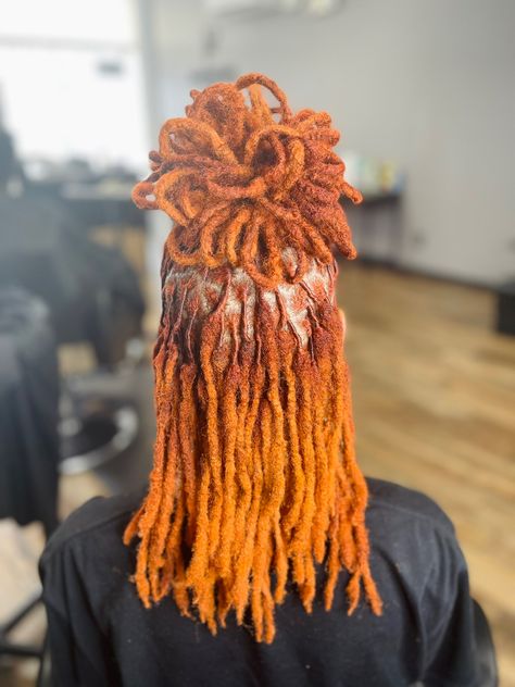 Burnt Orange Locs, Orange Locs, Orange Dreads, Spirituality Journey, Dreadlocks Hairstyle, Dreads Styles For Women, Dread Styles, Perm Rod Set, Curly Braids