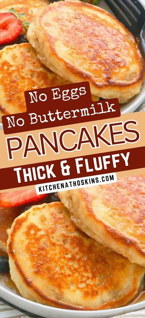 Learn how to make the best eggless pancakes recipe without buttermilk, that's soft and fluffy. They are homemade from scratch and has no eggs and no buttermilk. Get the easy pancake recipe without eggs at kitchenathoskins.com. Eggless Pancake Mix Recipe, Pancakes Without Milk And Eggs, Pancake Recipe No Milk No Egg, Homemade Pancakes Easy No Egg, Bisquick Pancakes Without Eggs, No Egg Pancakes Easy, How To Make Waffles Without Eggs, Pancake Mix Without Eggs, Pancake Mix Recipe No Egg