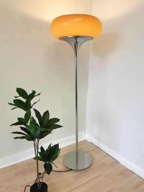 Floor Lamp Chrome, Standing Lamp Vintage, Space Age Table Lamp, Electric Aesthetic Room, Retro Standing Lamp, 80s Floor Lamp, Orange Floor Lamp, Chrome Floor Lamp, Funky Floor Lamp