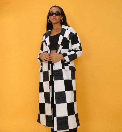 Pink Bao Black & White Long Checkerboard Coat Checkerboard Photoshoot, Duster Coat, Portfolio, Black White, Black And White, Pink, White, Quick Saves, Black