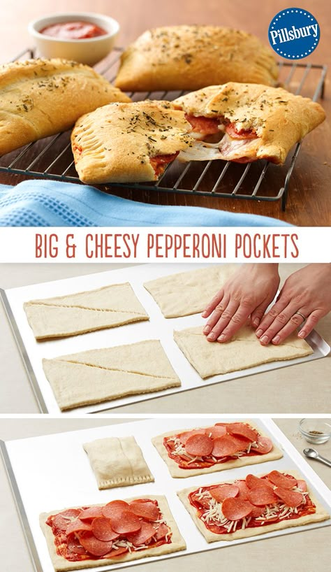 Pepperoni Pockets, Pizza Pockets, Pillsbury Recipes, Crescent Roll Recipes, Crescent Roll, Crescent Rolls, Deep Dish, Rolls Recipe, Dinner Rolls