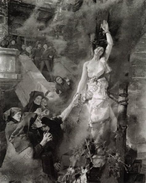 Keller, Gemälde von Albert von (b,1844)- Woman (Witch) Being Burned at Stake -2a Santa Joana D'arc, Witch History, Witch Trials, Salem Witch, Vintage Witch, Season Of The Witch, Witch Art, Witch Aesthetic, Book Of Shadows