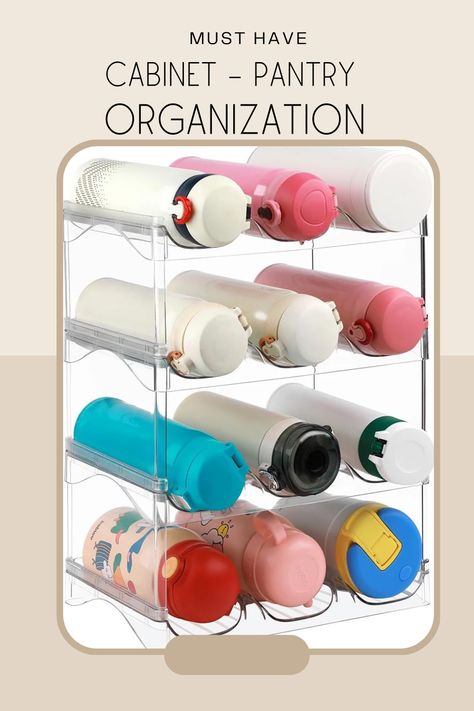 ORGANIZE YOUR CABINET SPACE TO HOLD ALL OF THOSE STANLEY CUPS WITH THIS CABINET ORGANIZER #STANLEY #ORGANIZATION #SPRINGCLEAN #DECLUTTER #pantryorganization #hydrojug #hydraflask #owala #cabinetorganization commissions earned Stanley Organization, Water Bottle Organizer, Water Bottle Organization, Bottle Organizer, Water Bottle Storage, Stanley Cups, Cabinet Organizer, Organized Chaos, Bottle Storage