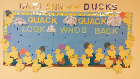 Quack Quack Look whos back! Duck bulletin board Rubber Duck Bulletin Board, Duck Theme Classroom Decor, Duck Classroom Decor, Duck Themed Classroom, Duck Bulletin Board, Toddler Bulletin Boards, Aba Ideas, Frog Classroom, Classroom 2023