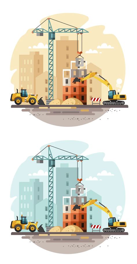 Building Construction Site Vector Illustration - Vector EPS, AI Construction Vector Illustration, Construction Site Illustration, Construction Illustration, Construction Template, Illustration Building, Building Vector, Ing Civil, Construction Images, Civil Engineering Design